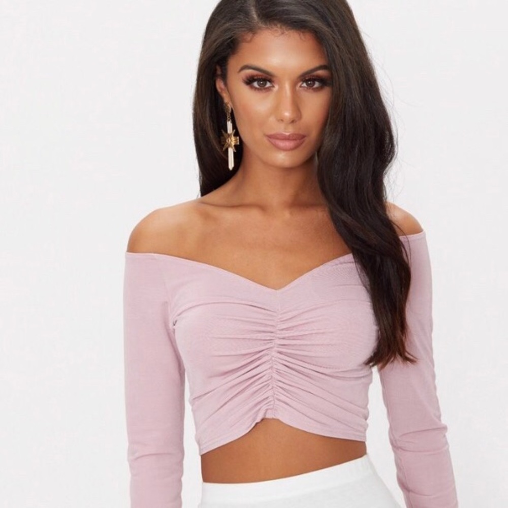 Boohoo mauve longsleeve crop top